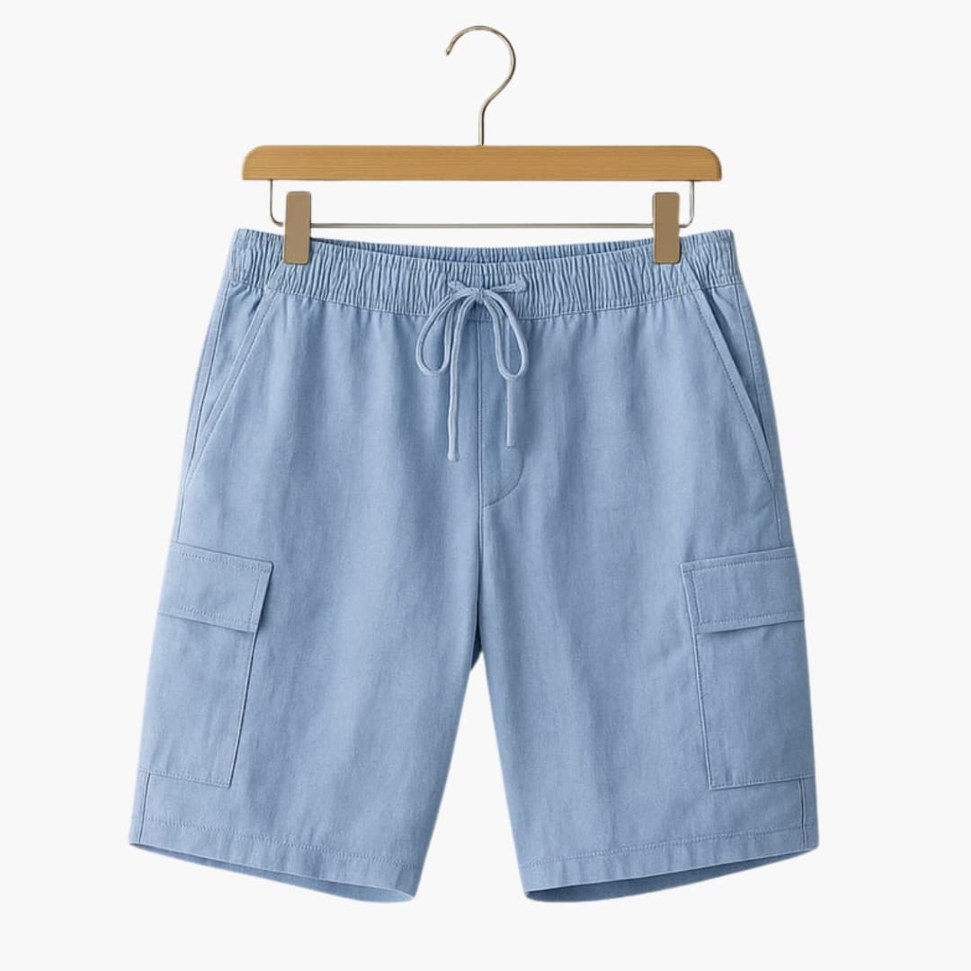 Men's Linen Shorts Elastic Waist Cargo Pockets