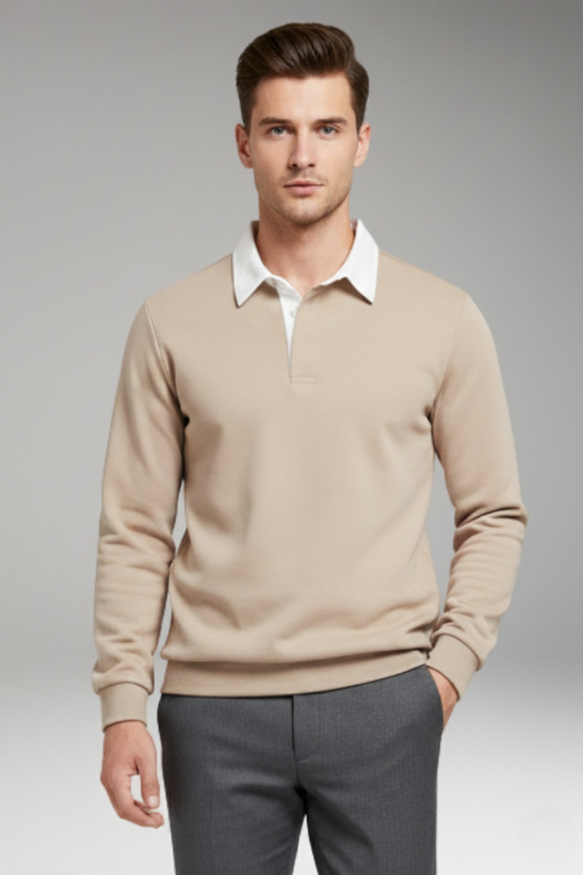 Men's Polo Shirt Button Closure Ribbed Cuffs