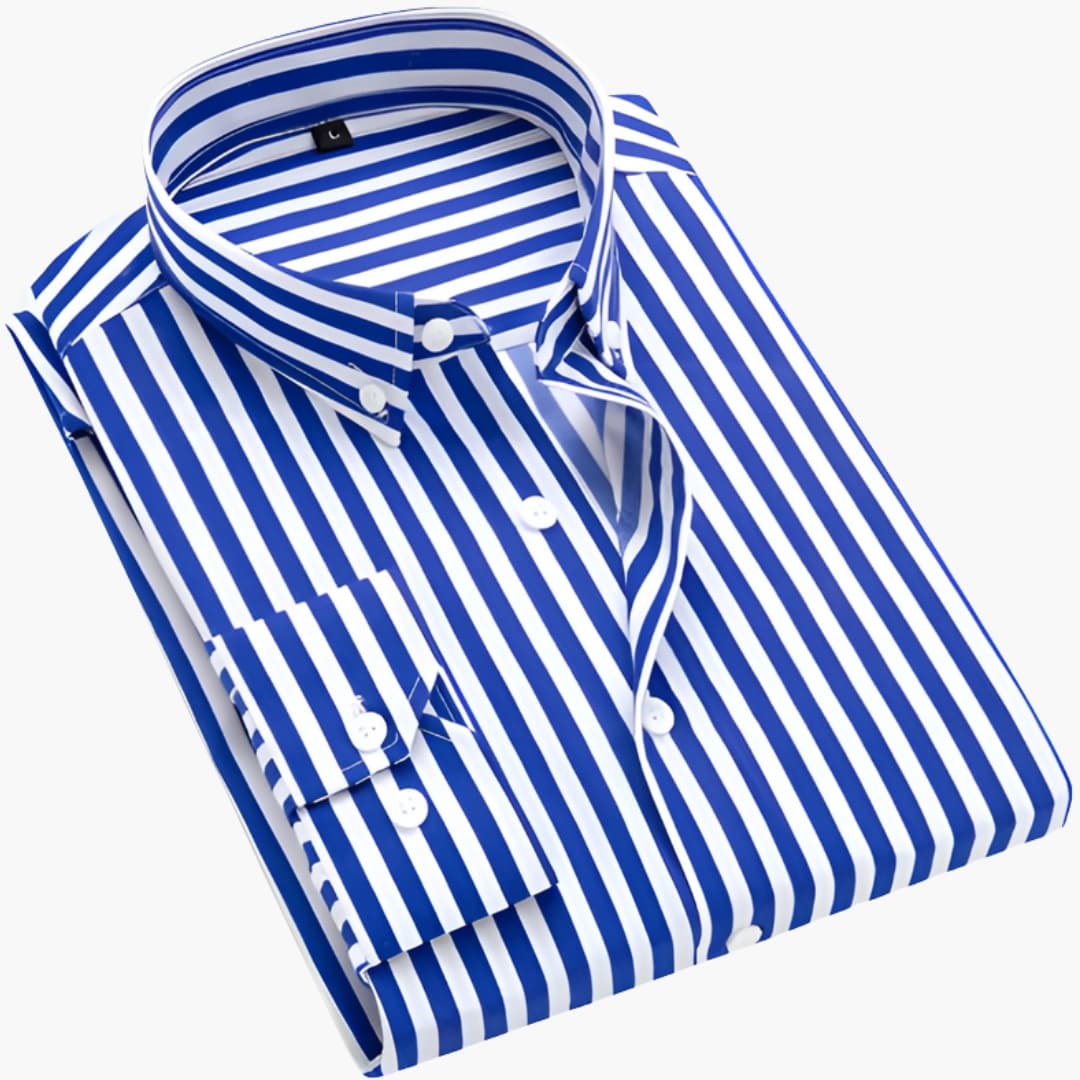 Men's Long Sleeve Button-Down Striped Shirt