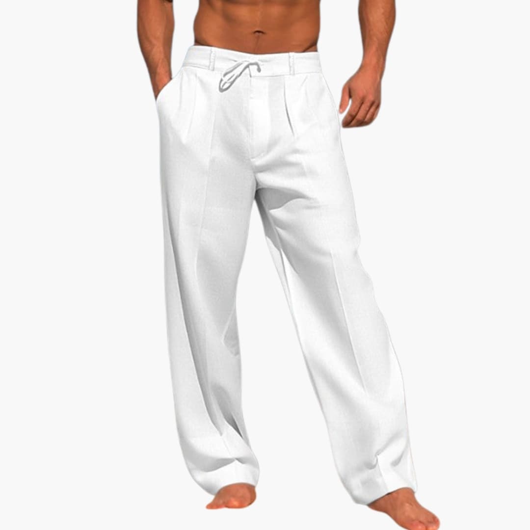 Men's Wide Leg Pants Elastic Waist Cotton Black