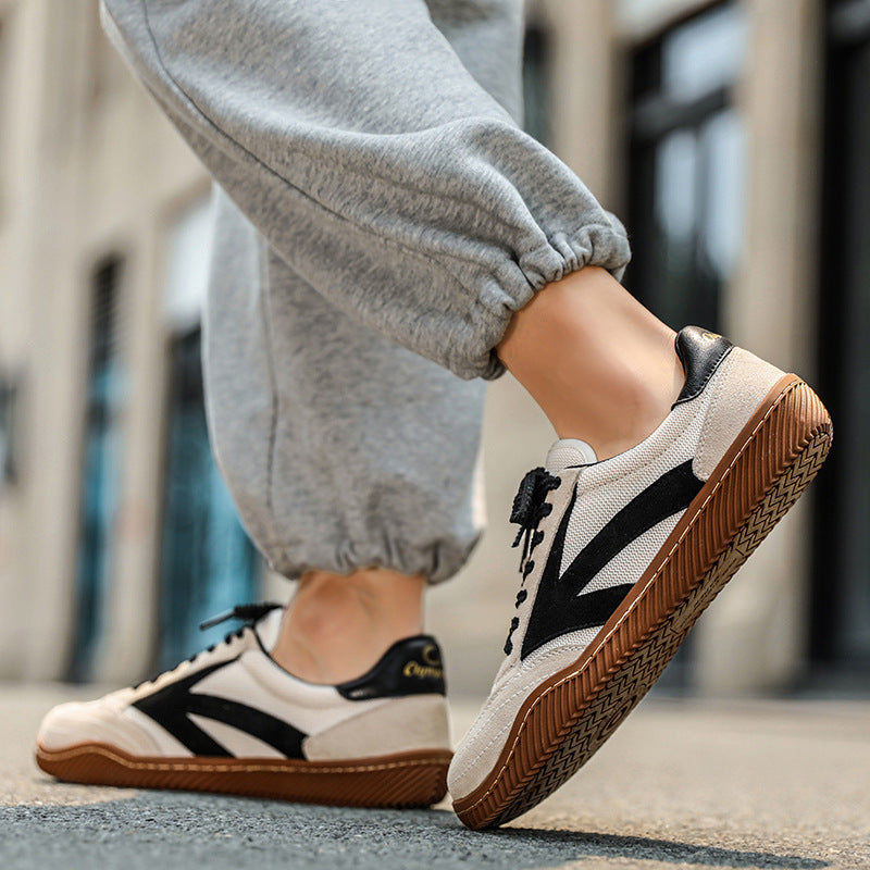 Men's Trainers Cow Suede Leather Retro Patchwork Casual Walking Sneakers