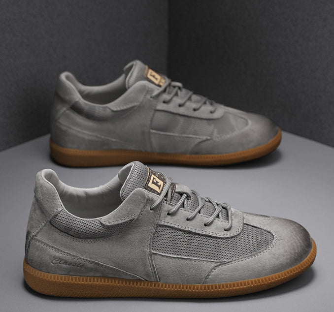 Men's Sneakers Cow Leather Breathable Retro Training Casual Walking Shoes