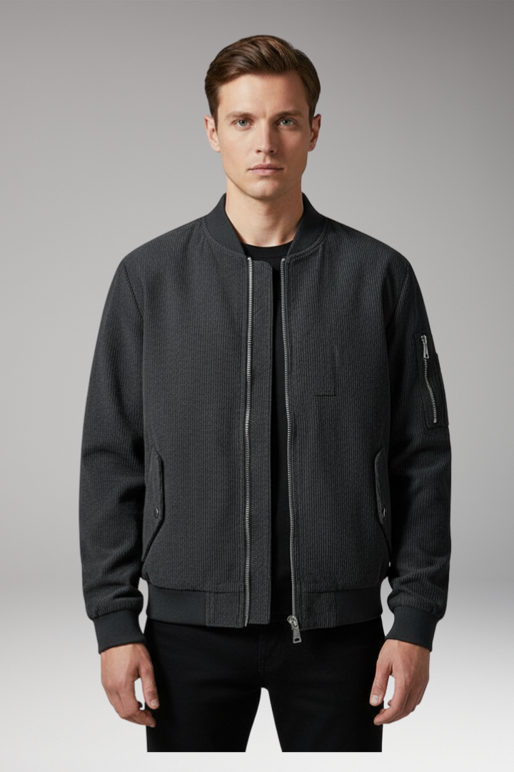 Men's Corduroy Bomber Jacket Utility Pocket Ribbed Trim