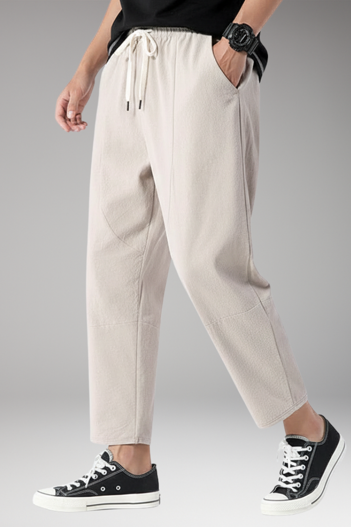 Men's Elastic Waist Cropped Pants Side Pockets