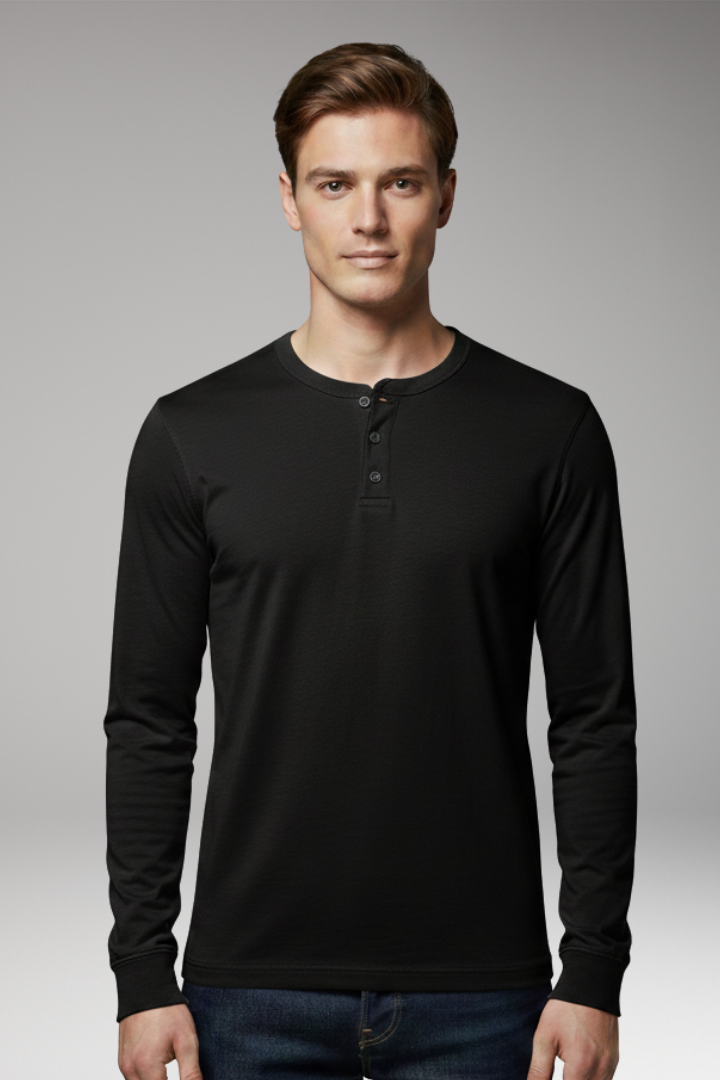 Men's Long Sleeve Henley Shirt Cotton