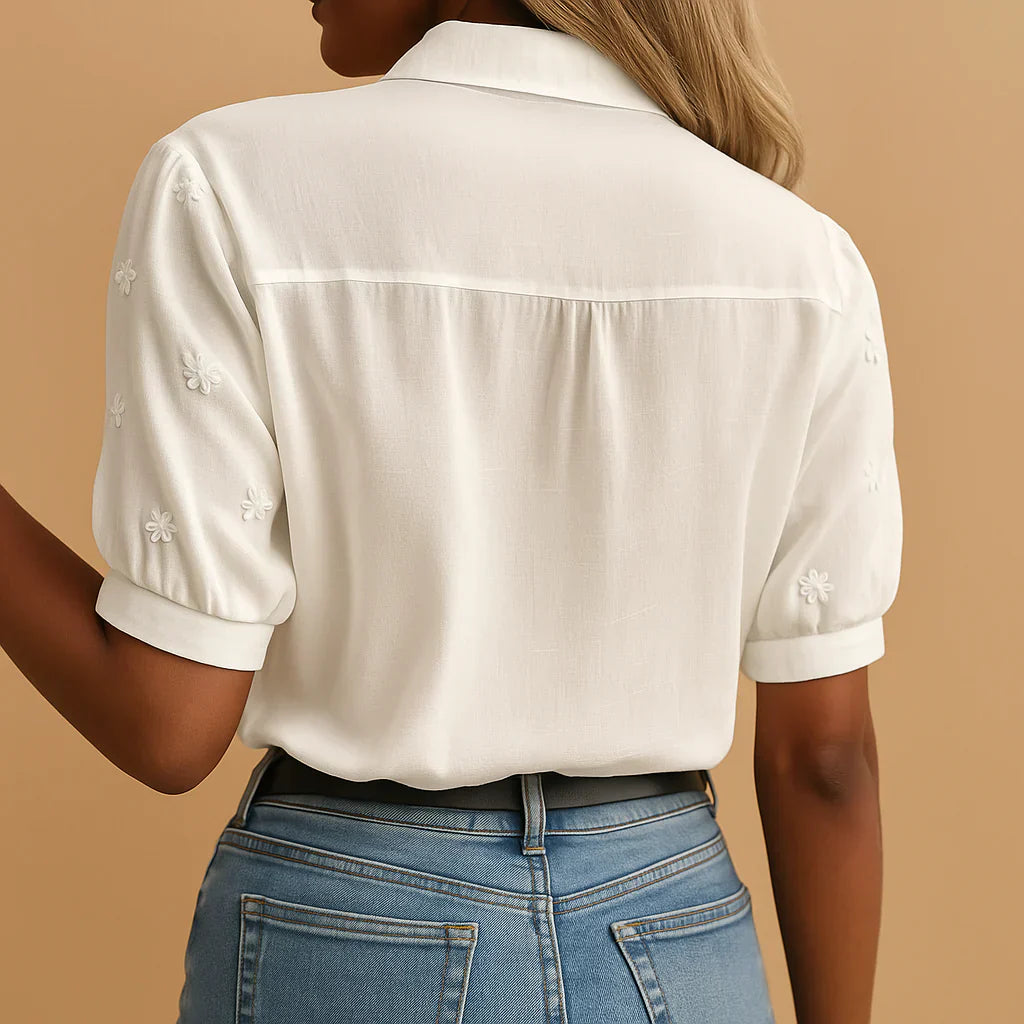 Women's Embroidered White Blouse Stand Collar