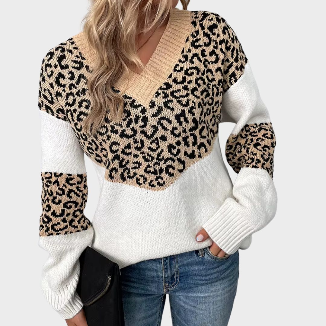 Women's Long Sleeve Sweater Contrast Sections