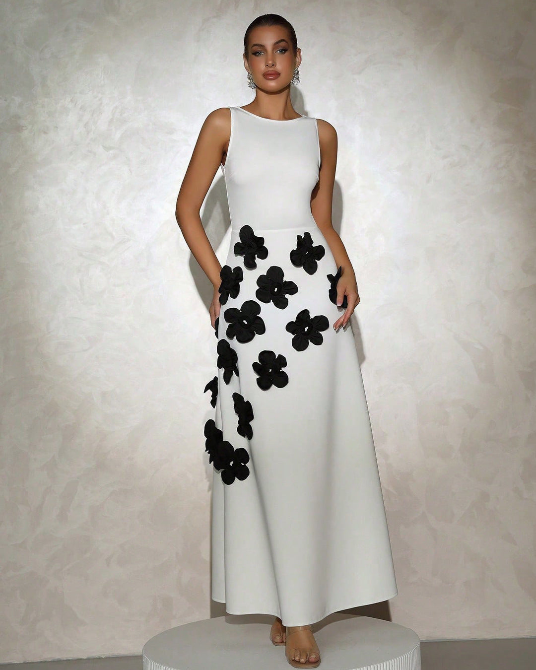 Elegant Floral Appliqué Maxi Gown