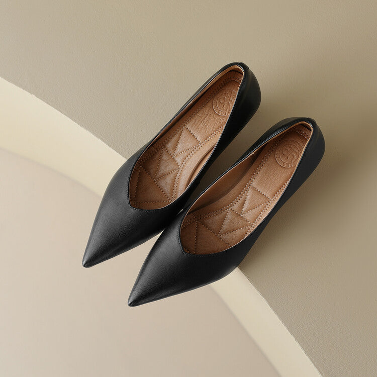 Women's Pointed Toe Kitten Heel Pumps Slip On Shoes