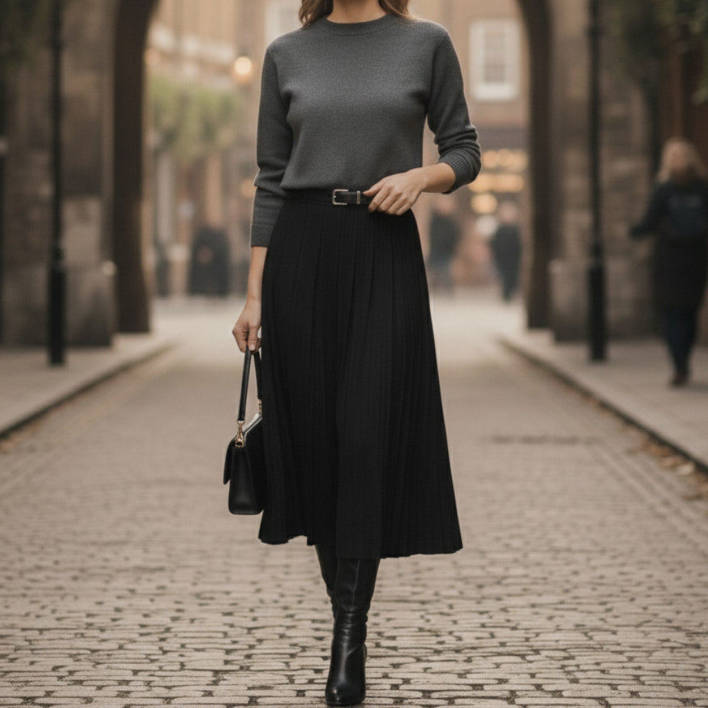 Bethany | Women’s Spring Pleated Belted Midi Skirt