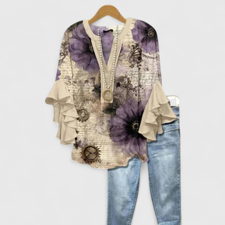 Morgan | Womens Floral Ruffle Sleeve Casual Top