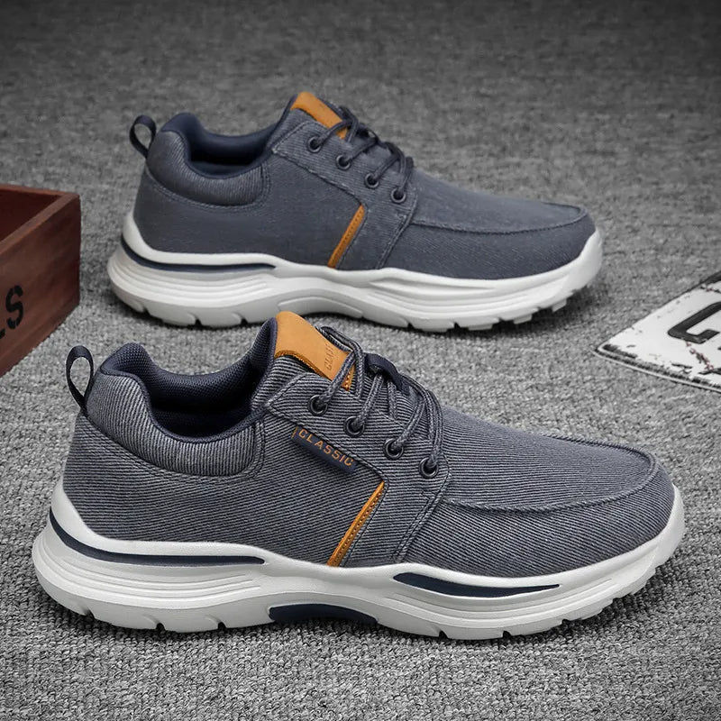 Orthopedic Walking Shoes for Men Canvas and Leather Sneakers with Arch Support