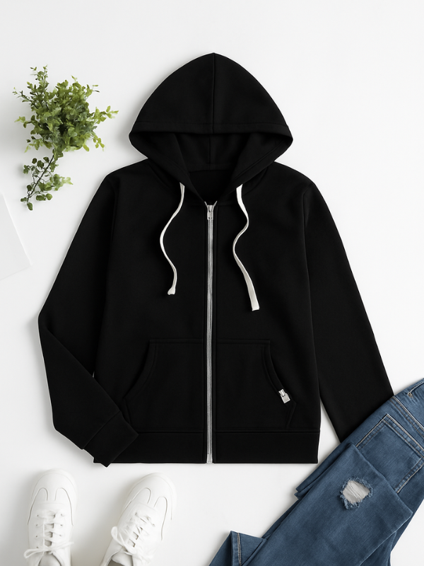 Women's Zip-Up Hoodie Adjustable Drawstring Comfortable Cotton Grey
