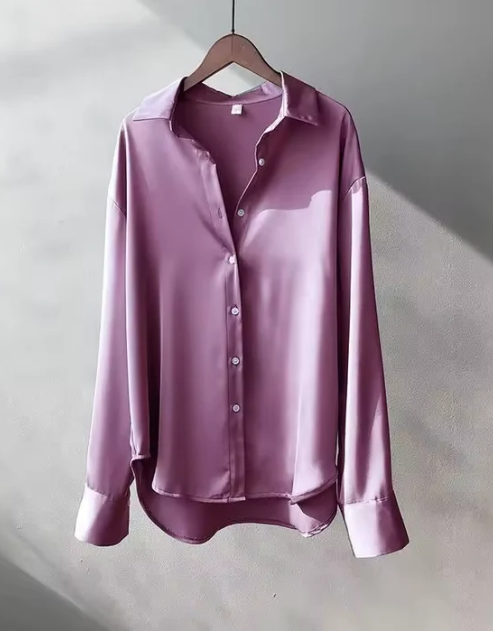 Emily | Women Spring Satin Button Down Blouse Top