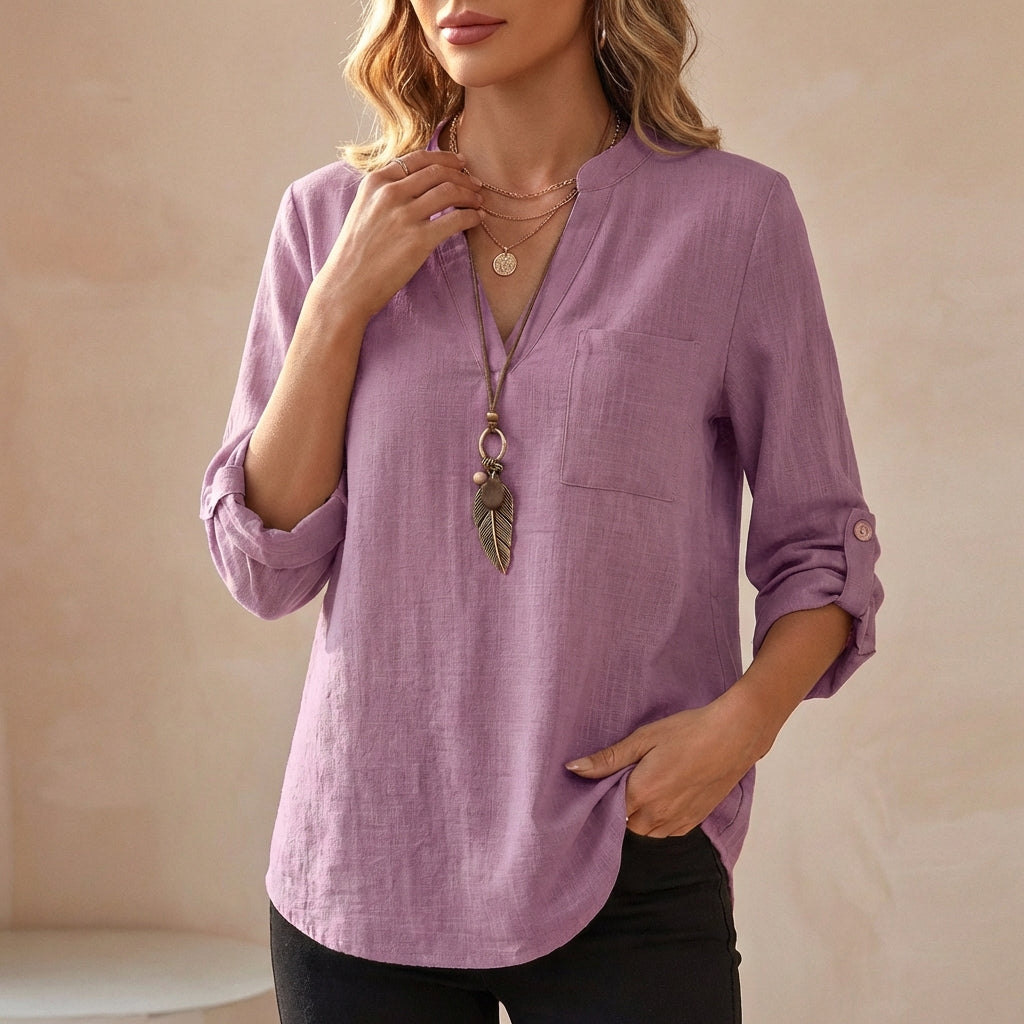 Women's Cotton Linen Tunic Blouse Relaxed Fit