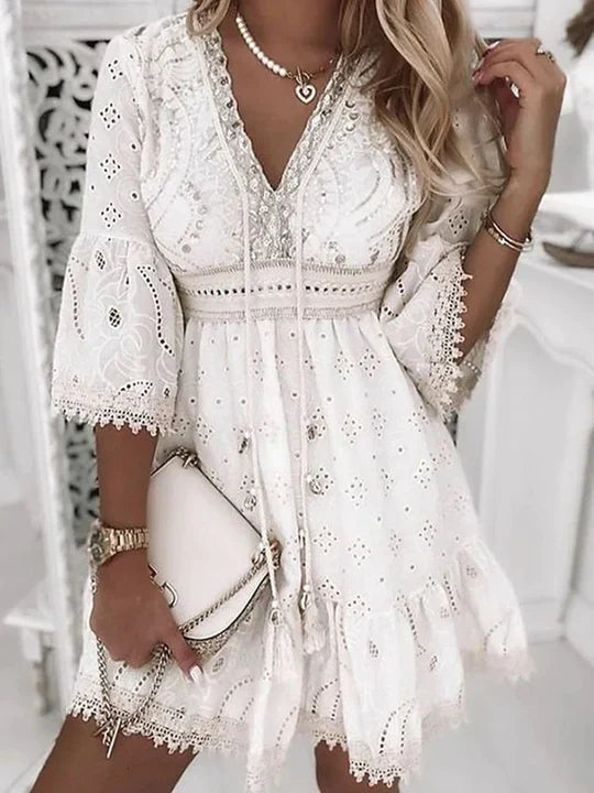 Women's Embroidered Boho Summer Dress - Fashinoza