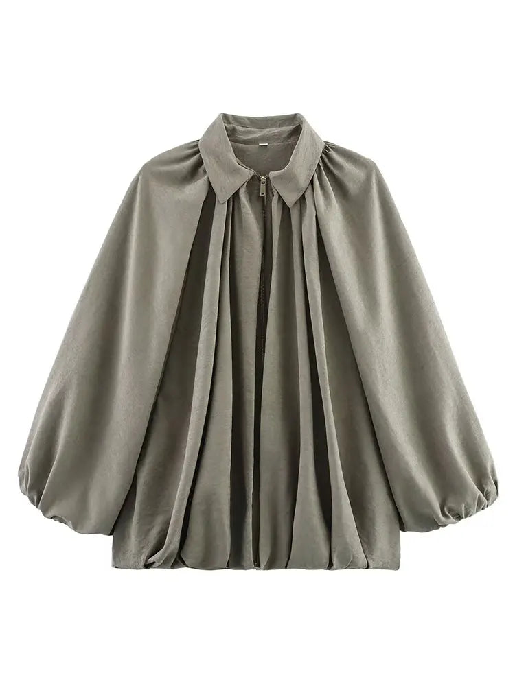 Women's Bomber Jacket Loose Fit Zip Front Long Sleeve Casual