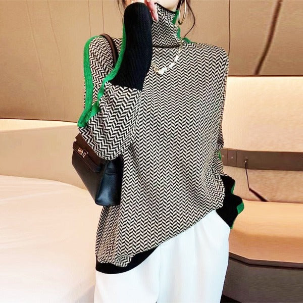 Women's Herringbone Turtleneck Sweater