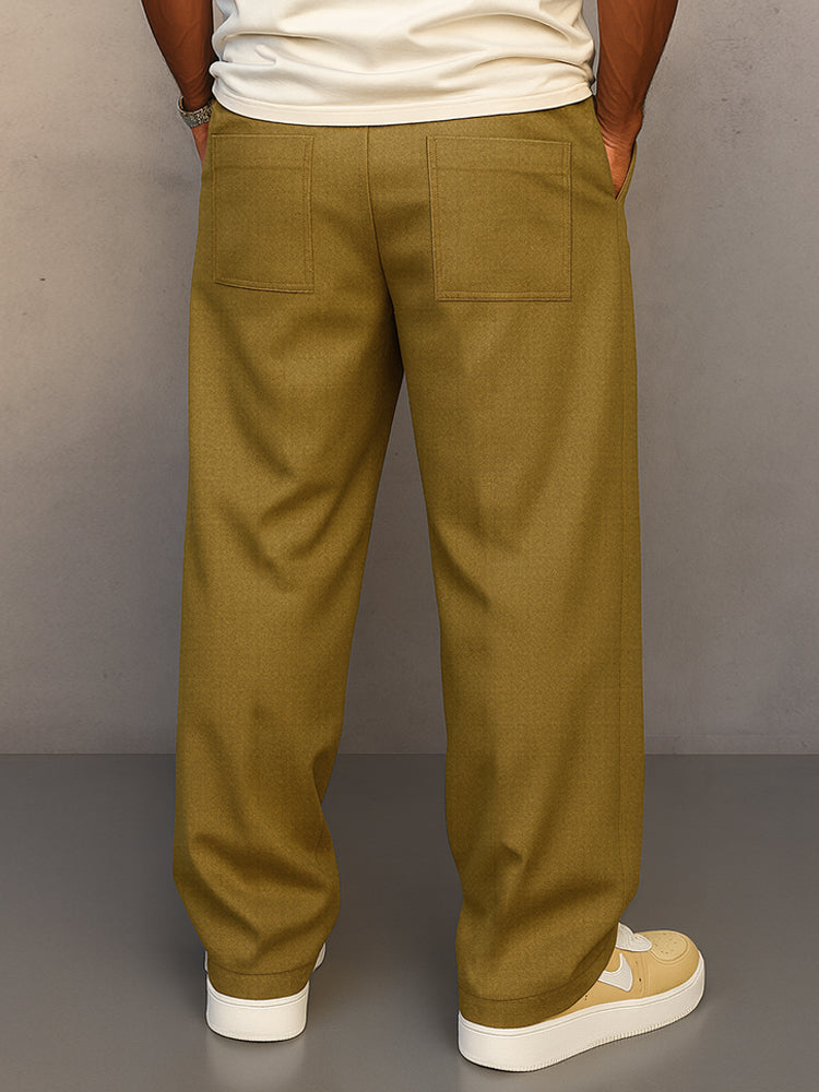 Men's Straight Leg Pants Drawstring Waist Pleated Front