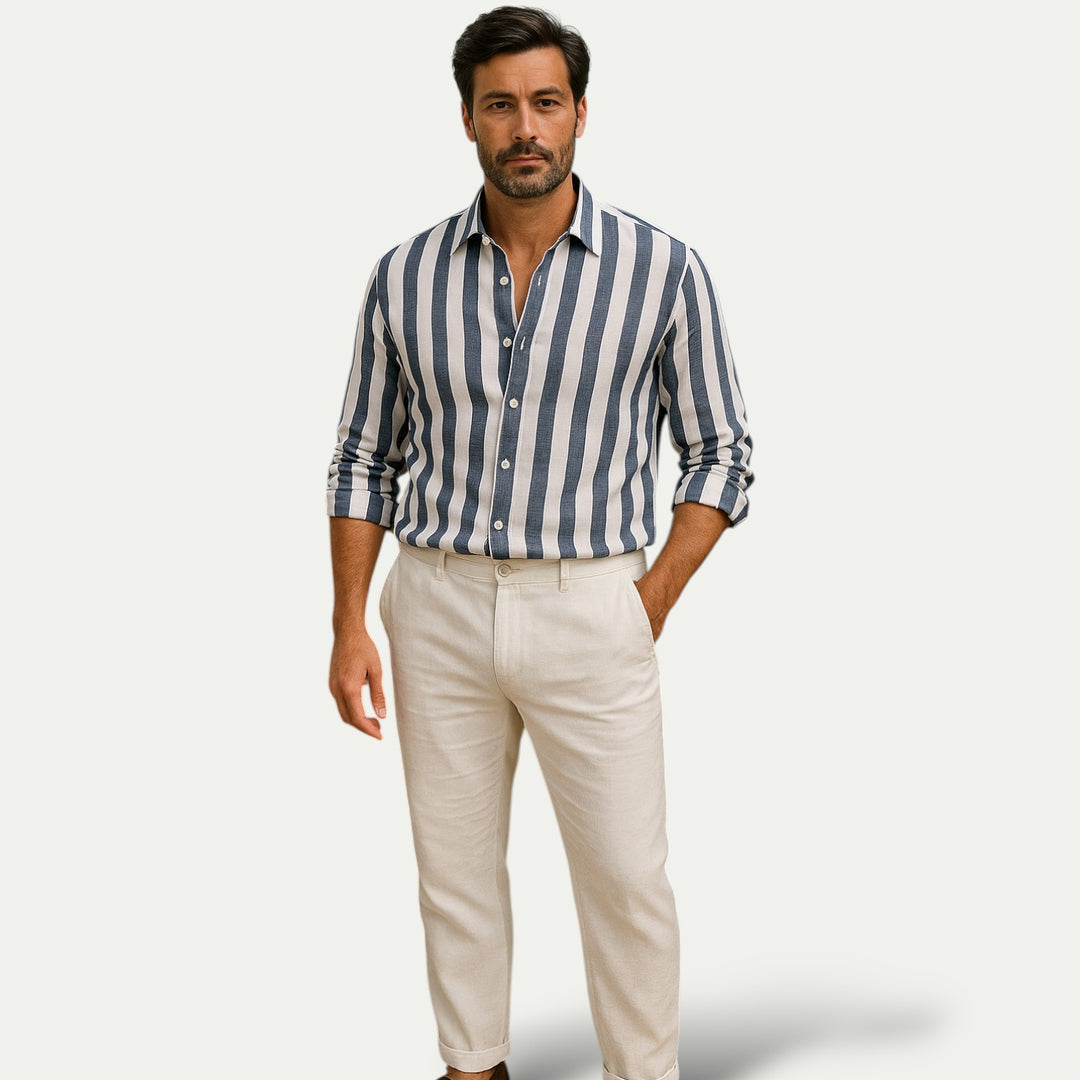 Men's Linen Stripe Dress Shirt
