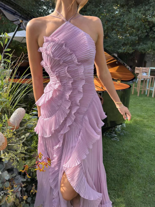 Women's Ruffle Dress Diagonal Trim