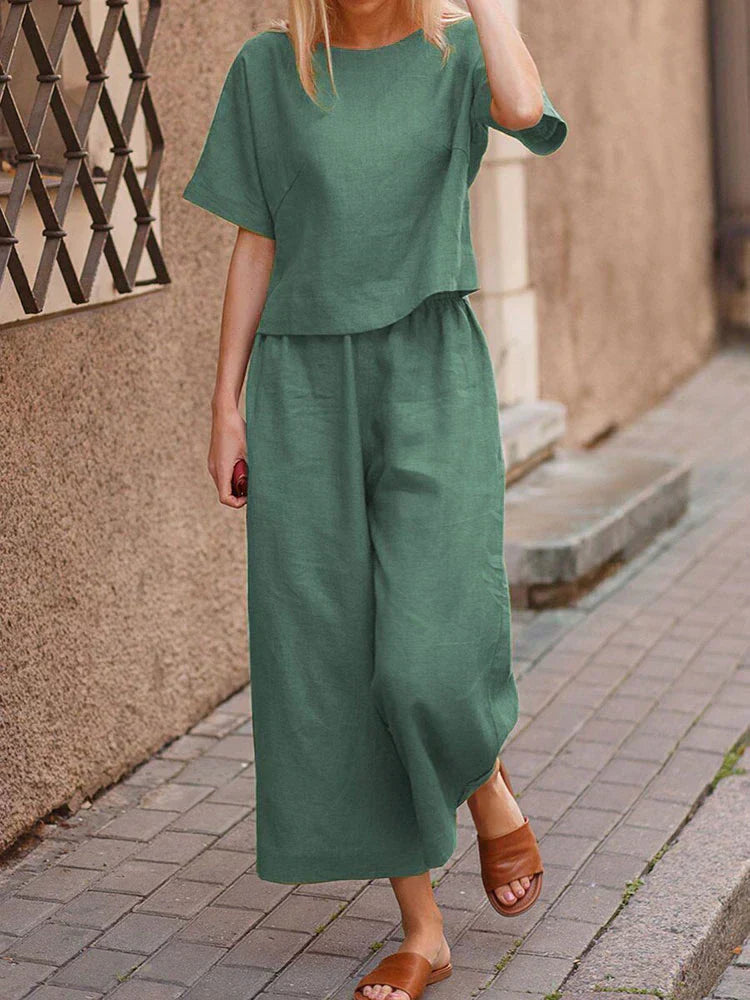 Women's Summer Two Piece Crew Neck T-Shirt Set