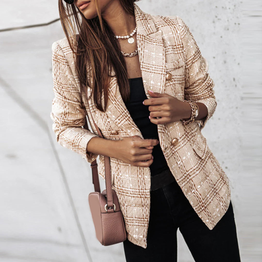 Women's Patterned Blazer Gold Buttoned Jacket