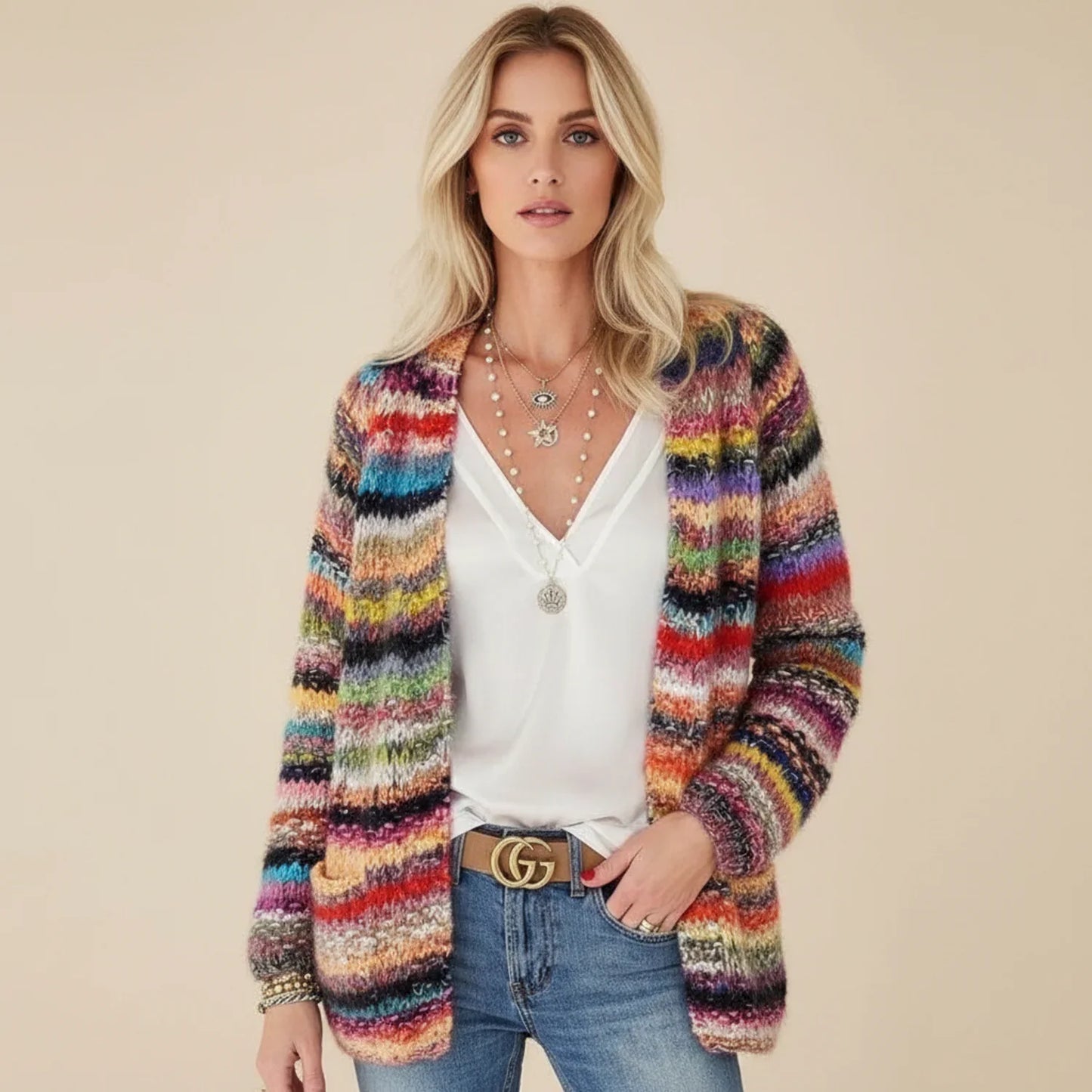 Women's Striped Knit Sweater - Fashinoza