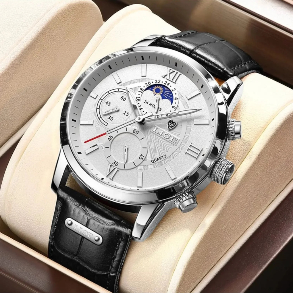 Men's Leather Watch Elegant Slim Profile