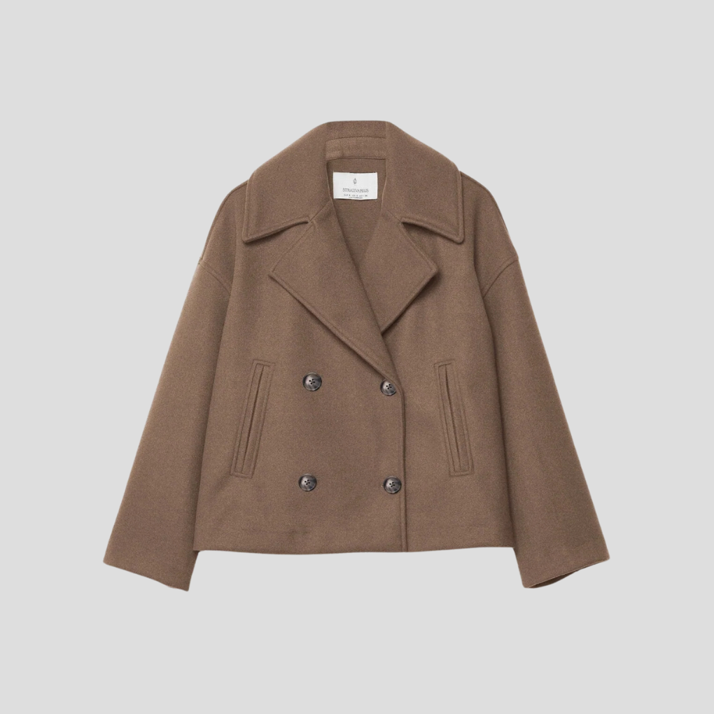 Double Breasted Short Coat Elegant Wool