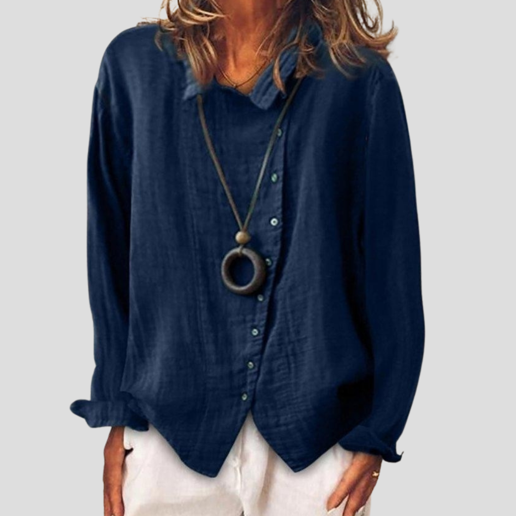 Women's Long-Sleeve Button Shirt Blue - Fashinoza