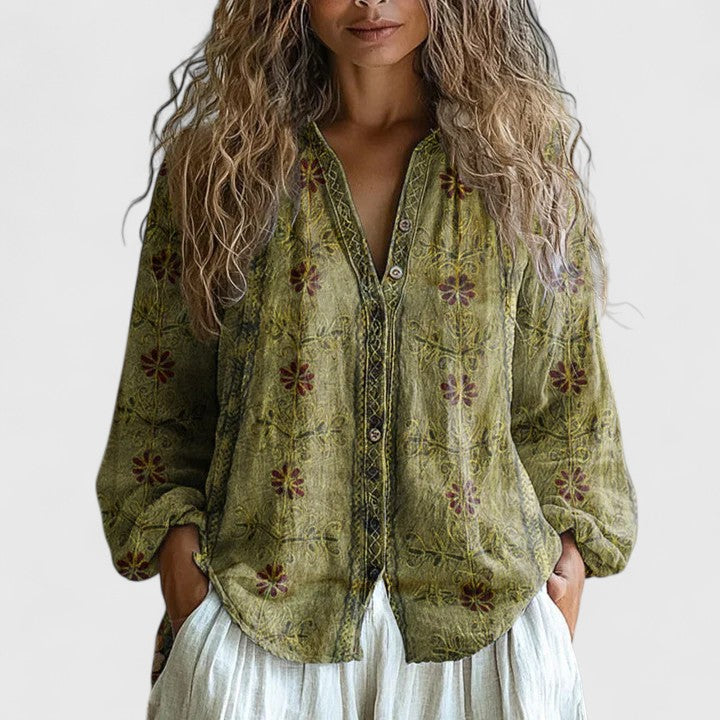 Peyton | Womens Printed Button Front Casual Top
