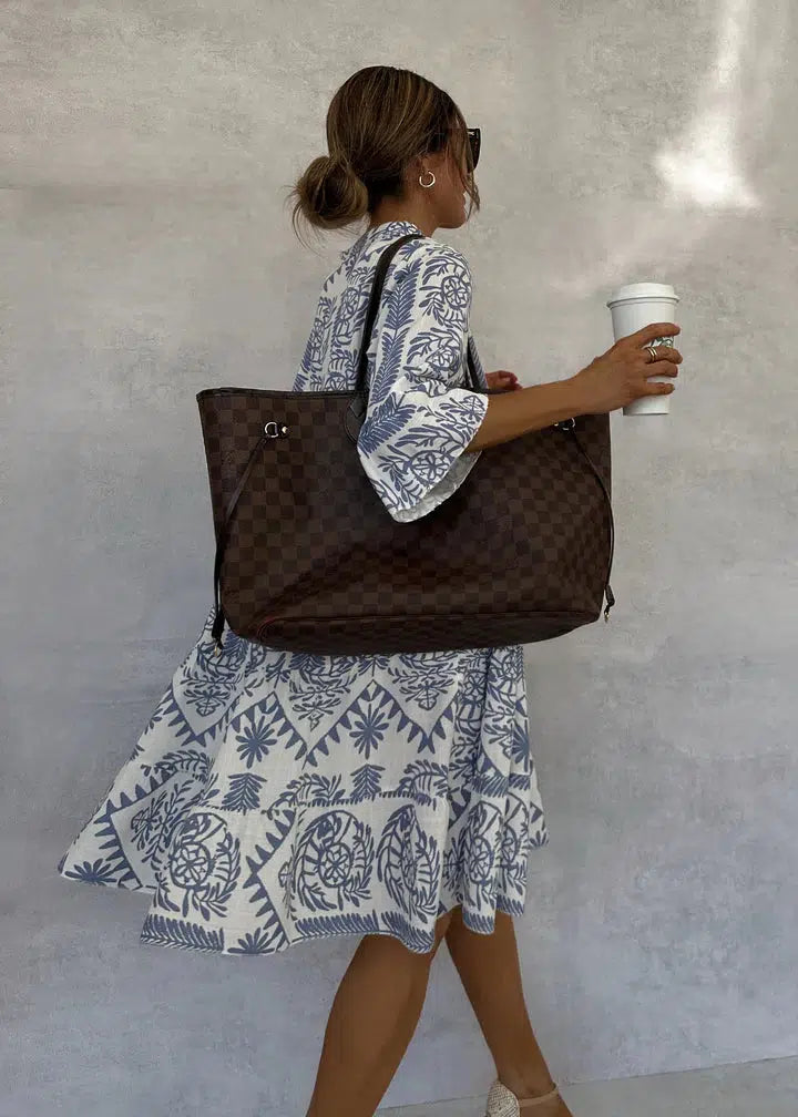 Women's Boho Print V-Neck Swing Dress