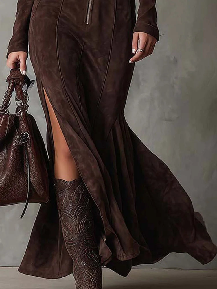 Women's Long Suede Dress