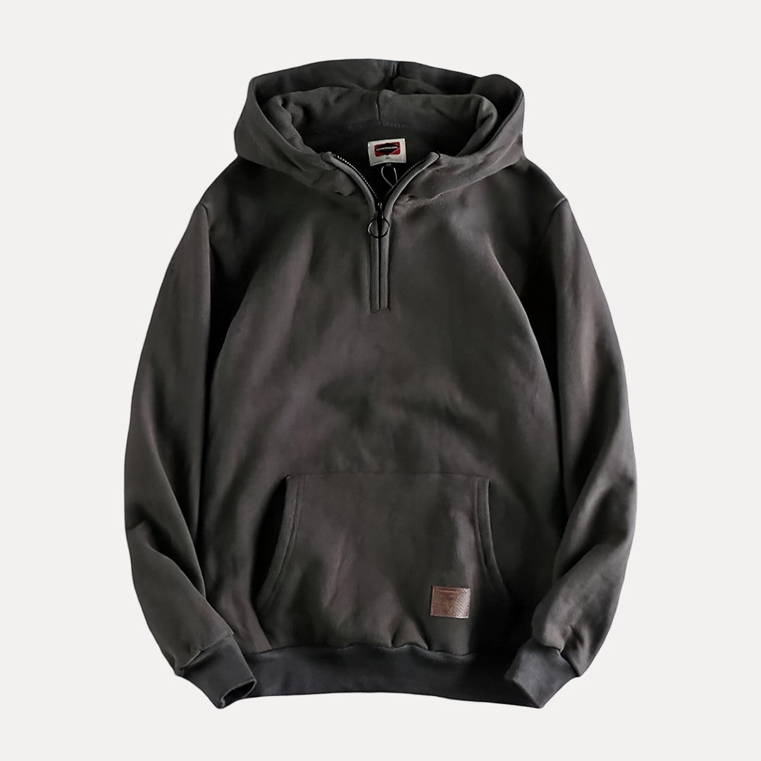 Men's Minimalist Half-Zip Hoodie Kangaroo Pocket