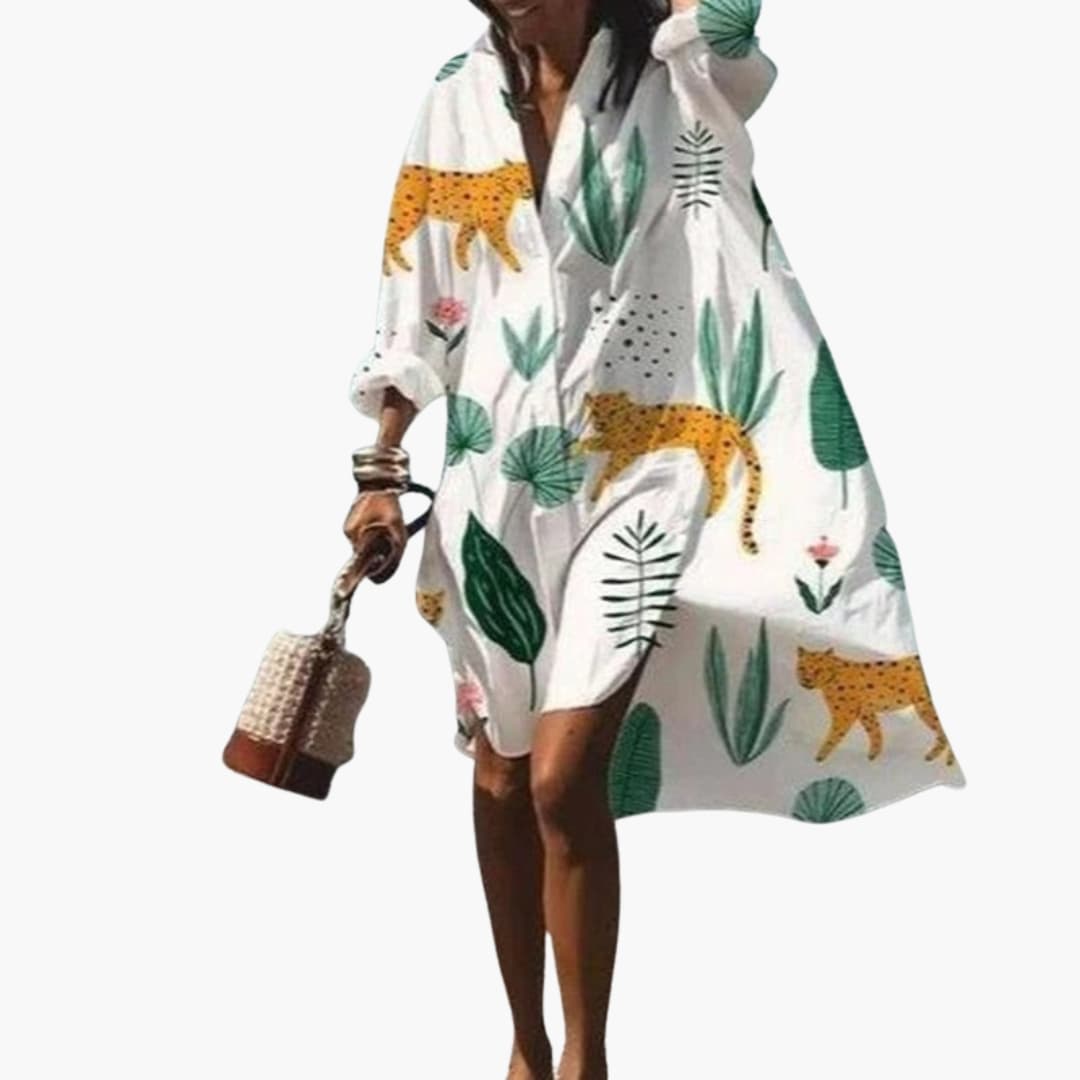 Women's V Neck Long Sleeve Beach Dress