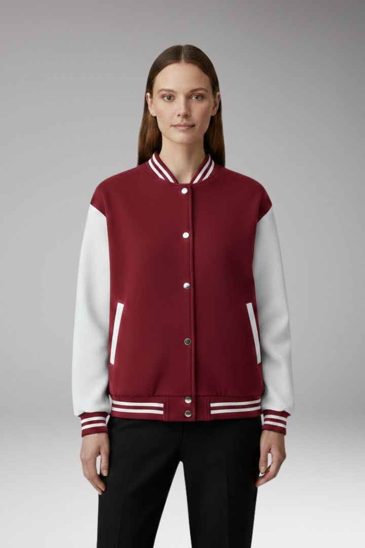 Women's Bomber Jacket Contrast Sleeves Snap Button Black