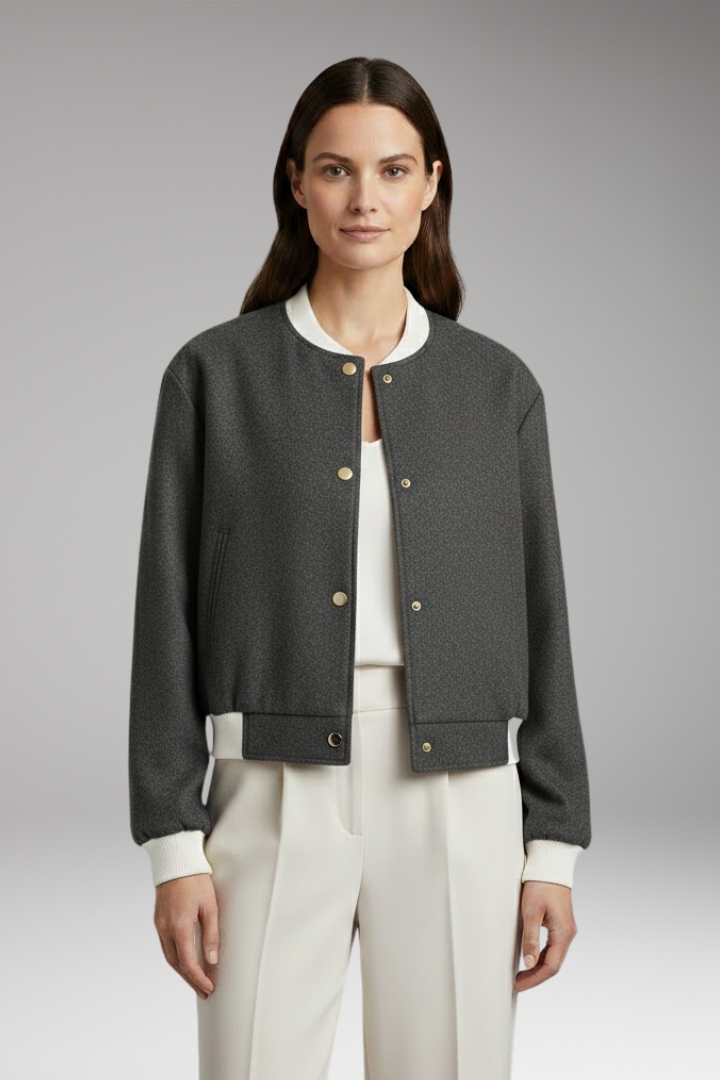 Women's Elastic Waist Bomber Jacket Contrasting Details