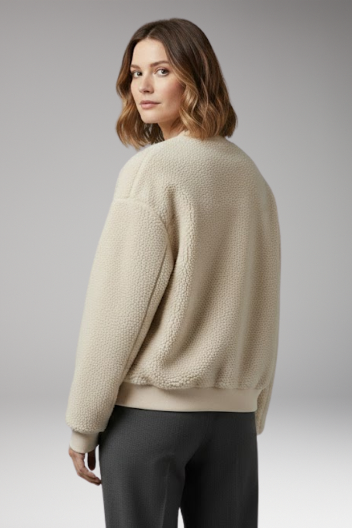 Women's Bomber Jacket Round Neckline Front Zip Closure