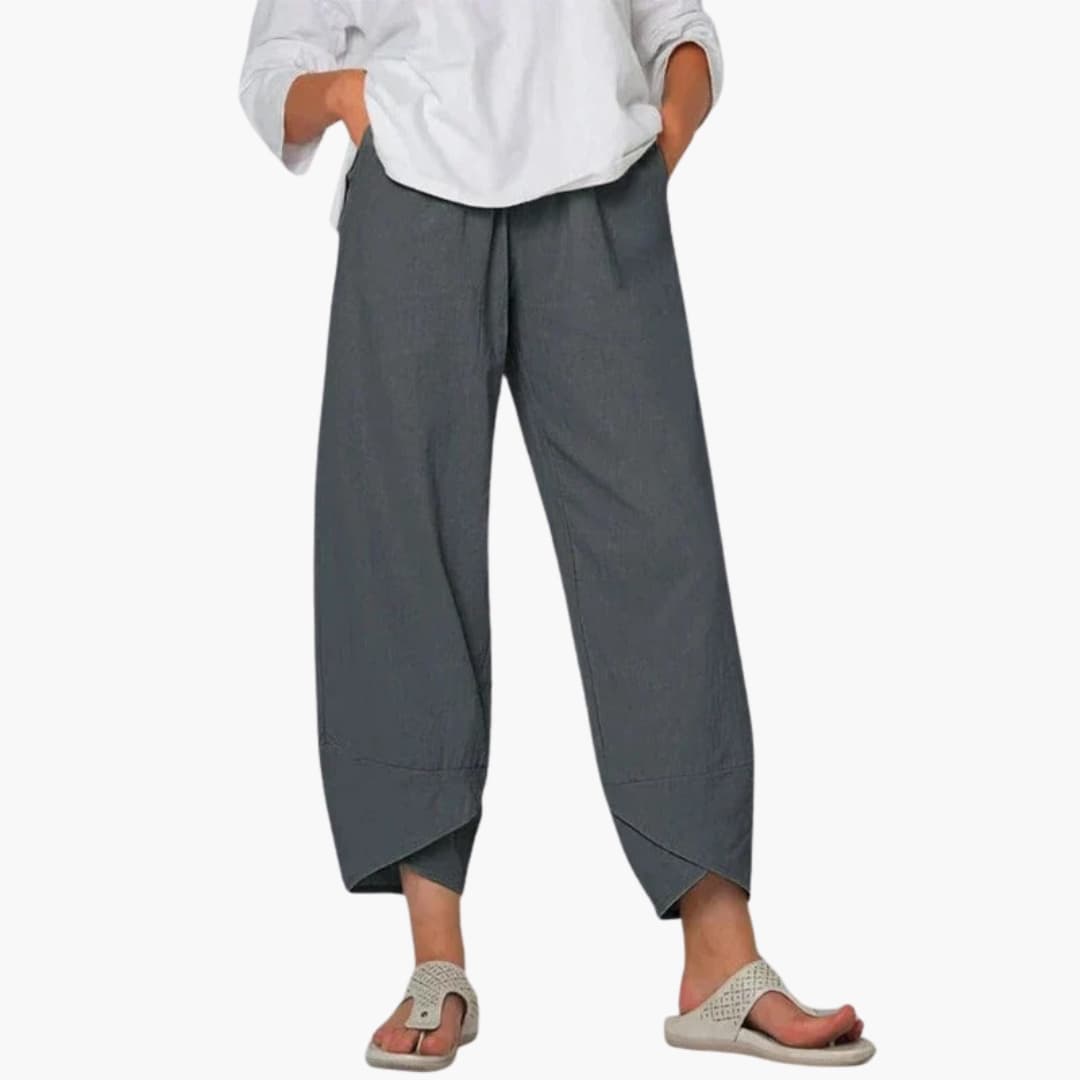 Women's Tapered Pants Elastic Waist Full-Length Black Trousers
