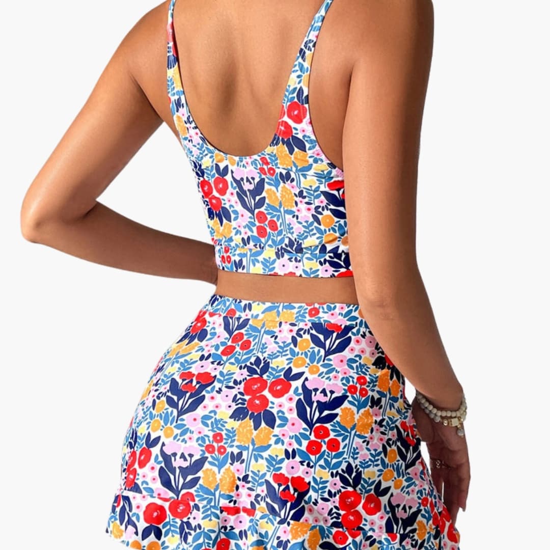 Women's Floral Crop And Ruffle Skirt Set