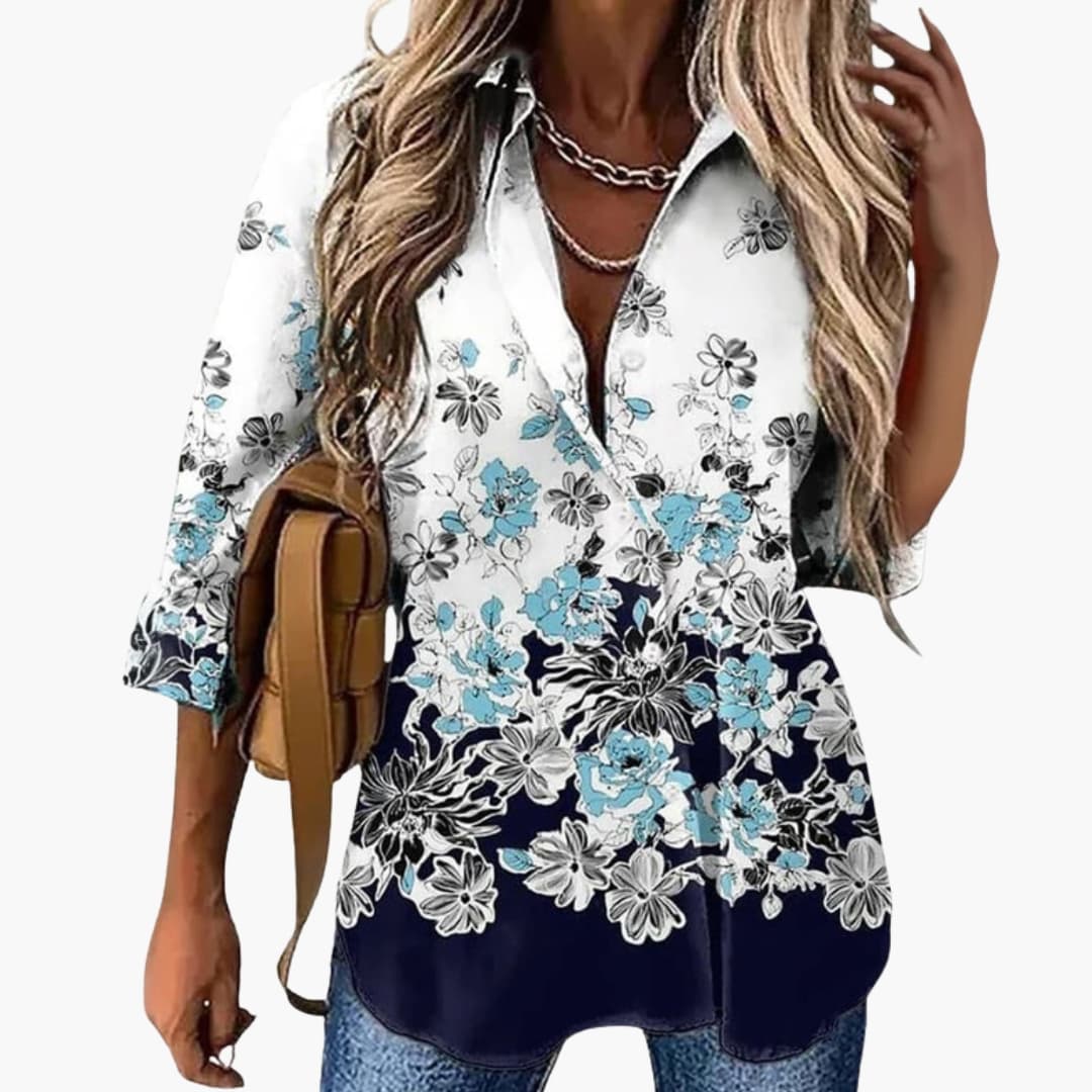 Women's Floral Blouse 3/4 Sleeve Woven