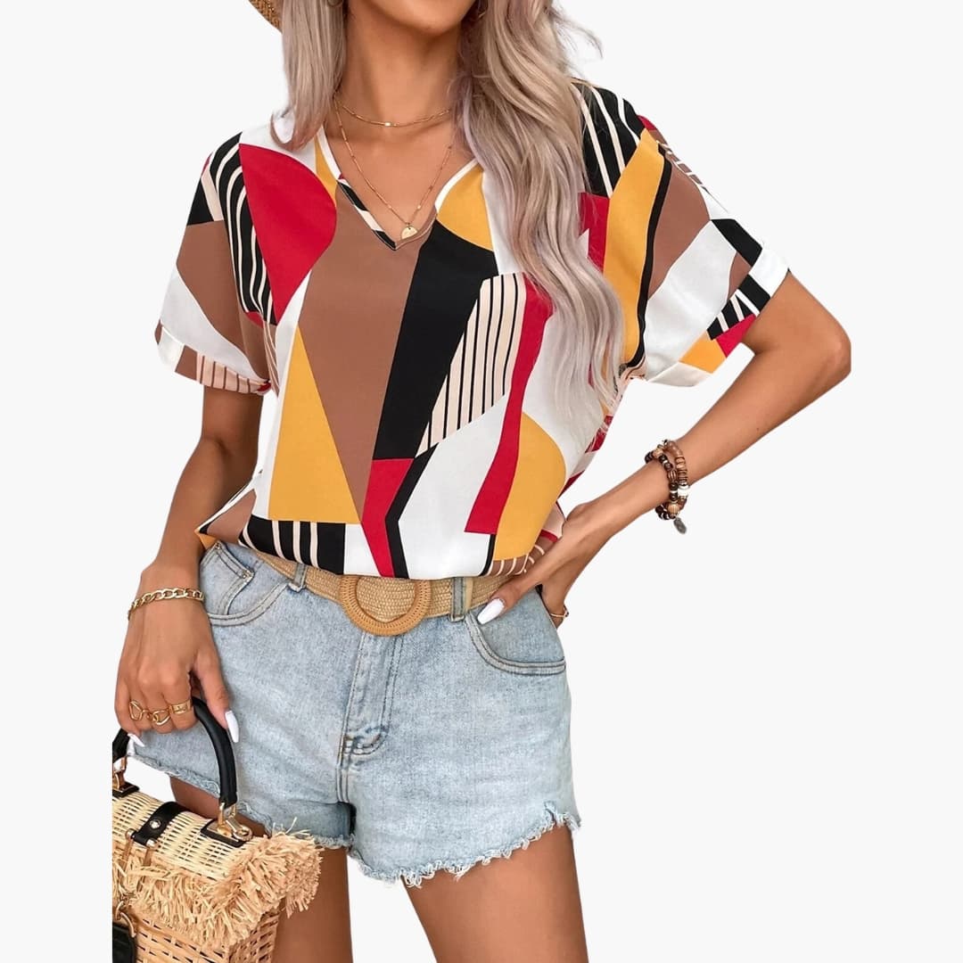 Women's Short Sleeve V-Neck T-Shirt Geometric Print