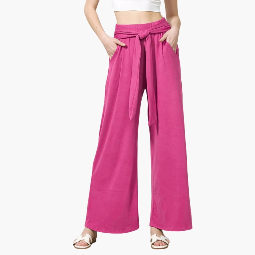 Women's Wide Leg High Waisted Pants Bow Tie Waist Summer