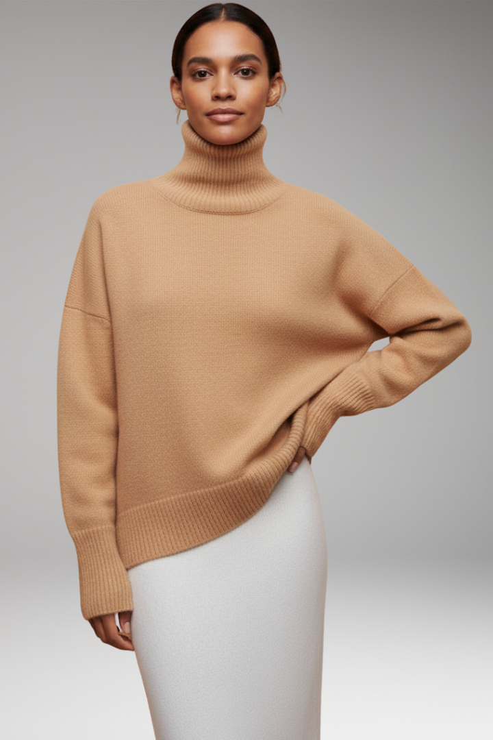 Women's Turtleneck Sweater Dolman Sleeves Ribbed Hem