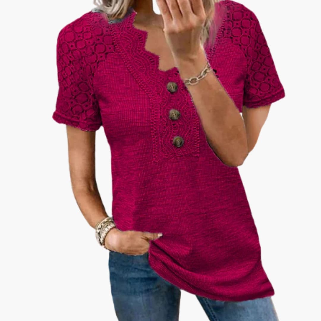 Women's Short Sleeve Lace Trim T-Shirt