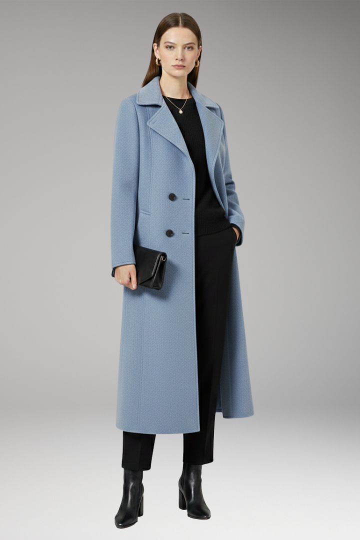 Women's Long Wool Coat Welt Pockets Tan