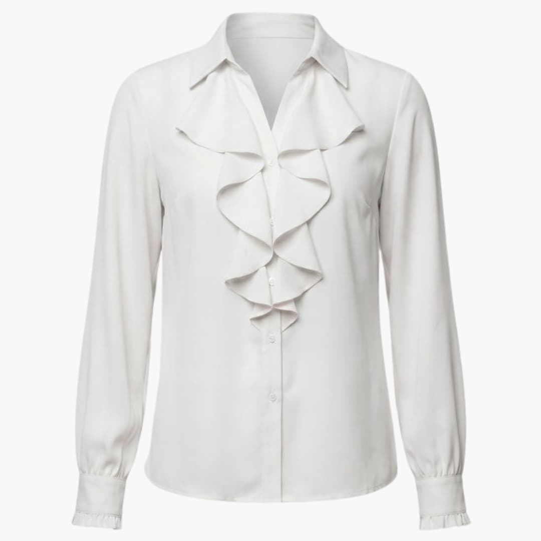 Women's Long Sleeve Crew Neck Blouse Loose Fit Ruffle Front