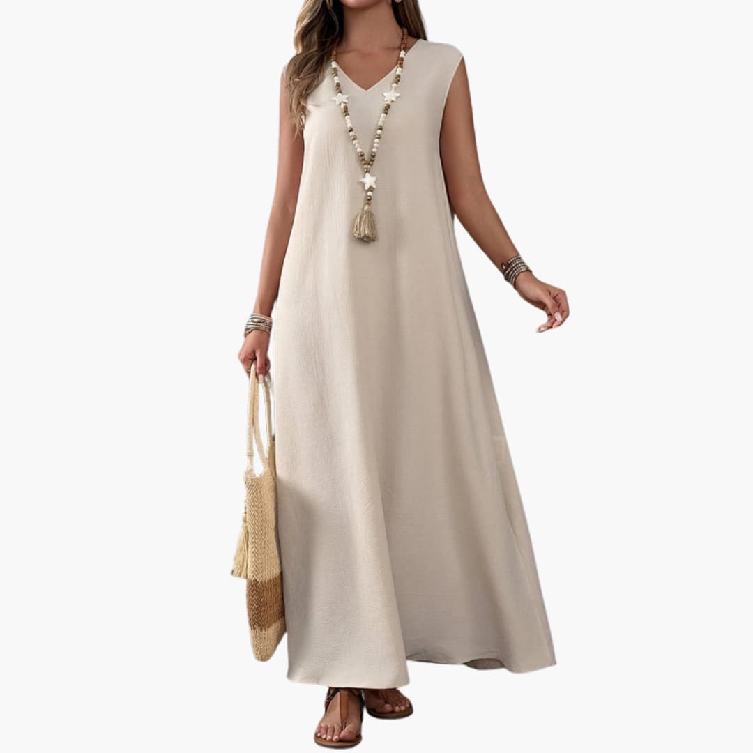 Women's V Neck Maxi Dress with Side Slit