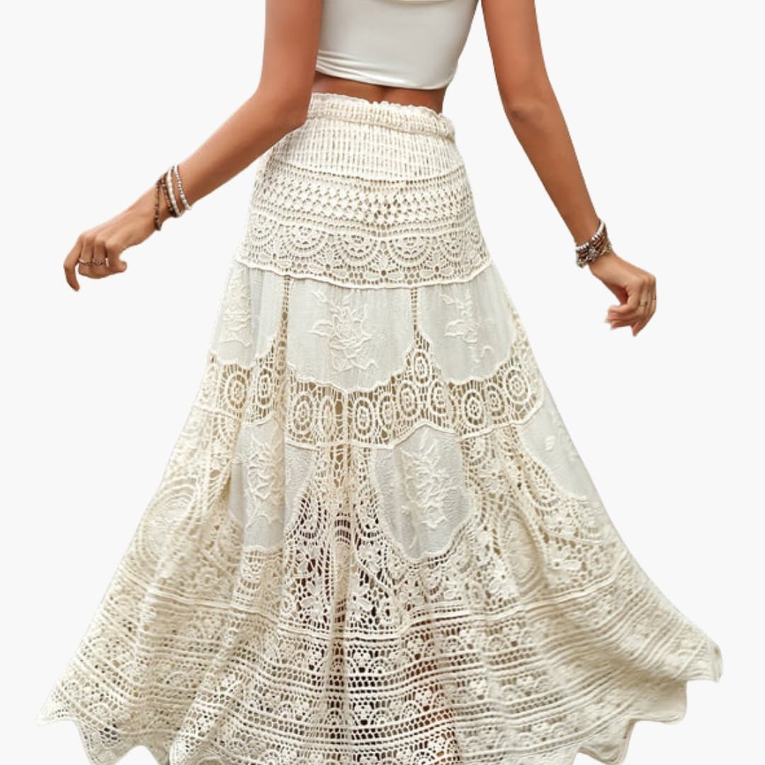 Women's High Waist Maxi Skirt Lace Panels